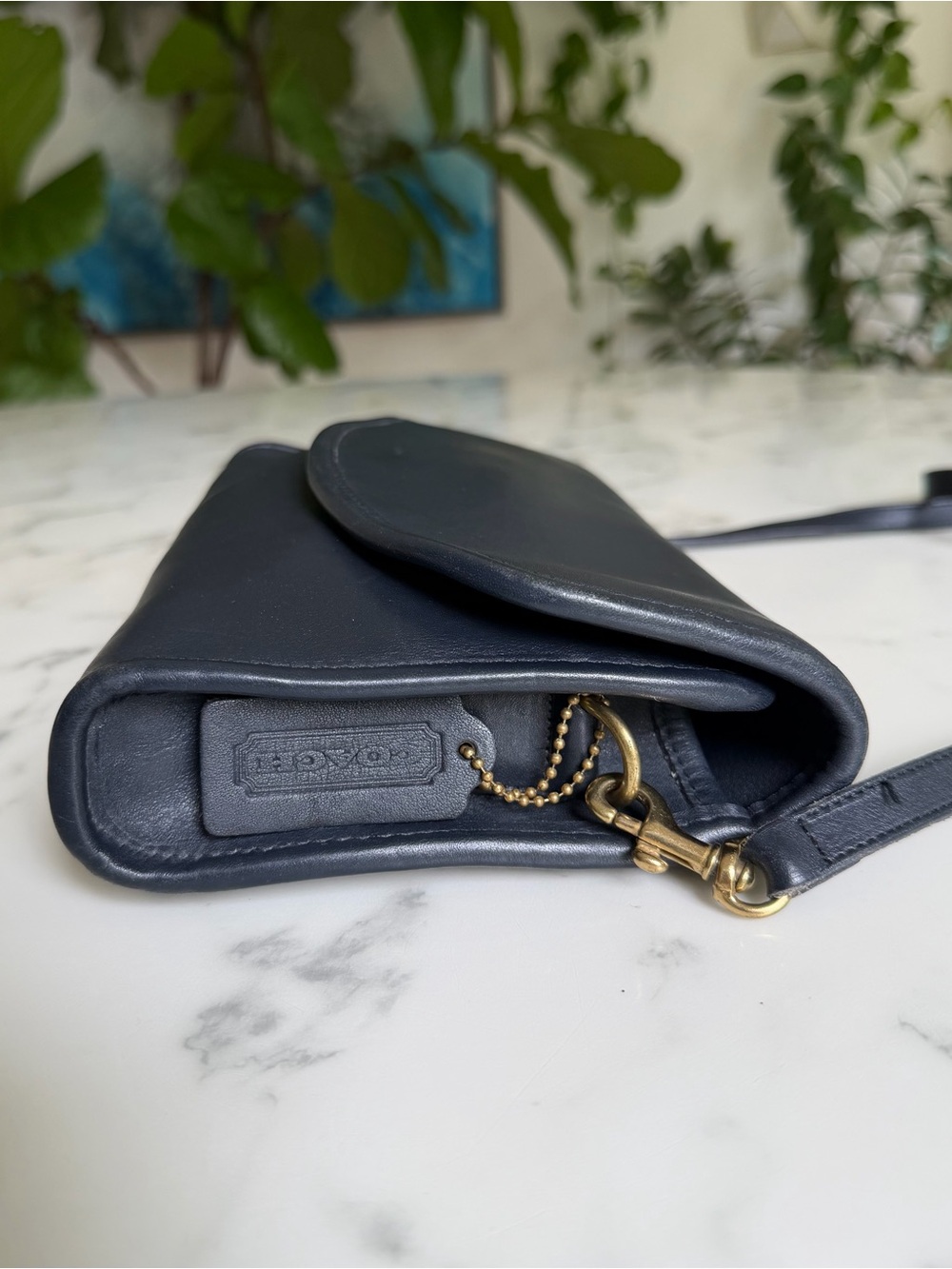 Coach Vintage Sterling Envelope Clutch Crossbody Bag 9945 Navy Blue Leather 90s - Picture 10 of 16